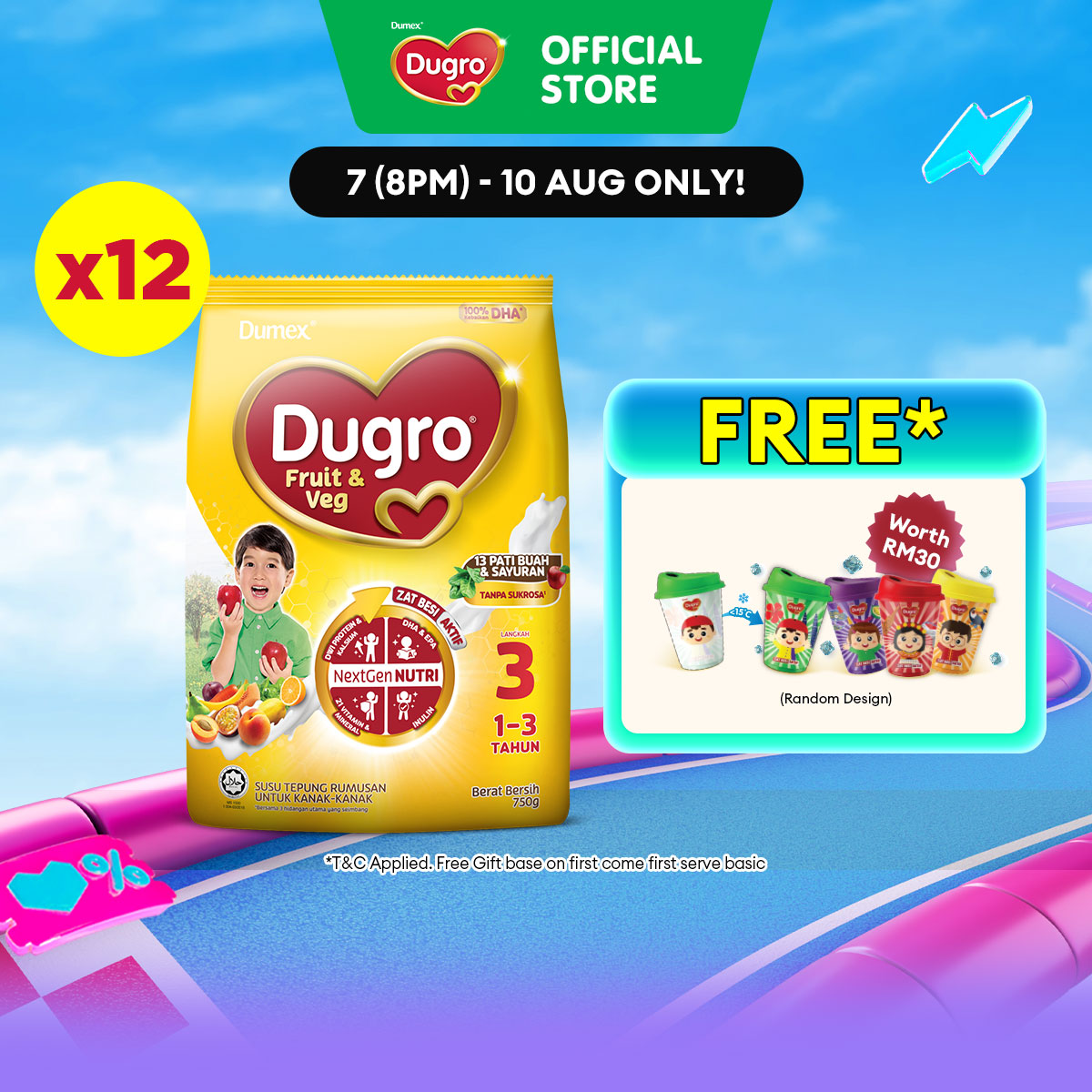 Dumex Dugro Step 3 Fruit & Veg Growing Up Milk Formula 1 - 3 years 750g X 12 (Susu Milk Powder 奶粉)
