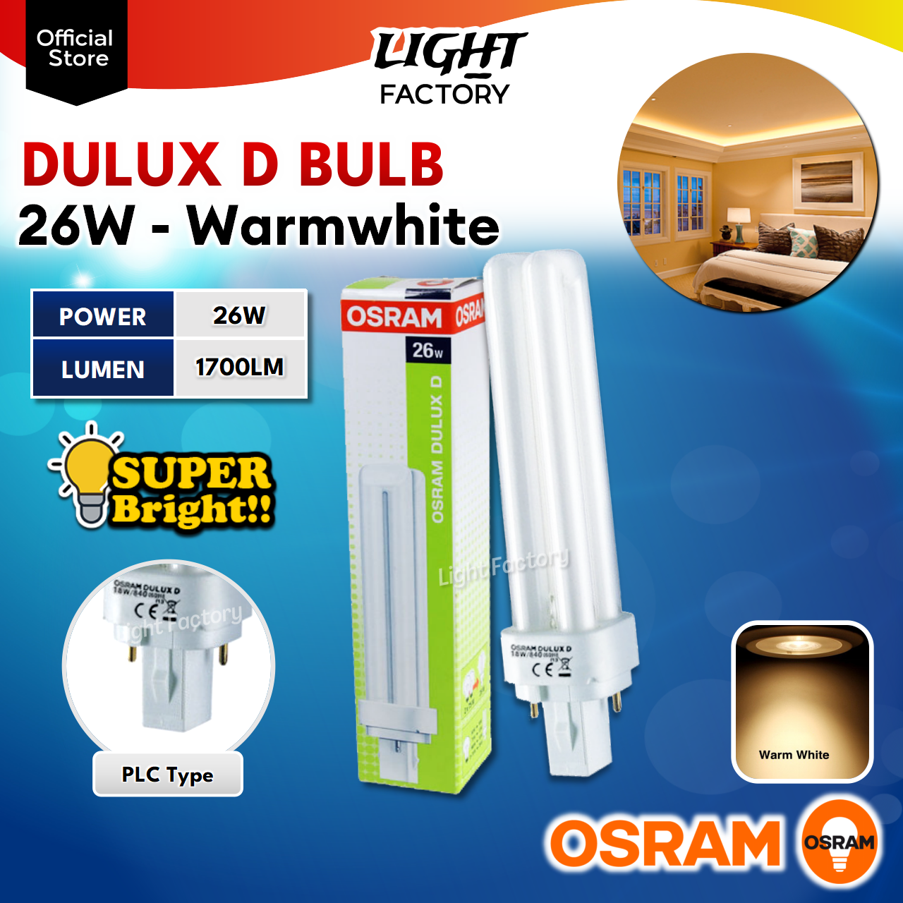 OSRAM Dulux D PLC Type Bulb 18W / 26W PLC Bulb Energy Saving Bulb Daylight / Coolwhite / Warmwhite Mentol