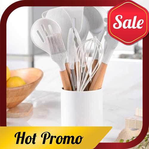Silicone Cooking Utensil Set Non-stick Kitchen Utensils Set 11 PCS Heat Resistant Kitchen Tools with Wooden Handle (Standard)