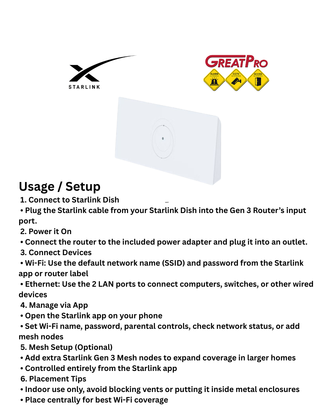 Starlink Gen 3 Router Mesh Wifi Router - GREATPRO