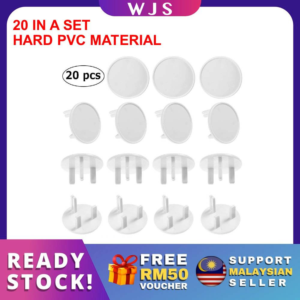 (HARD PVC MATERIAL) WJS 20 pcs 20pcs Baby Safety Wall Socket Cover Seal Children Socket Plugs Power Safety with Caches Sockets EXTRA SAFE PLAIN WHITE [FREE RM 50 VOUCHER]