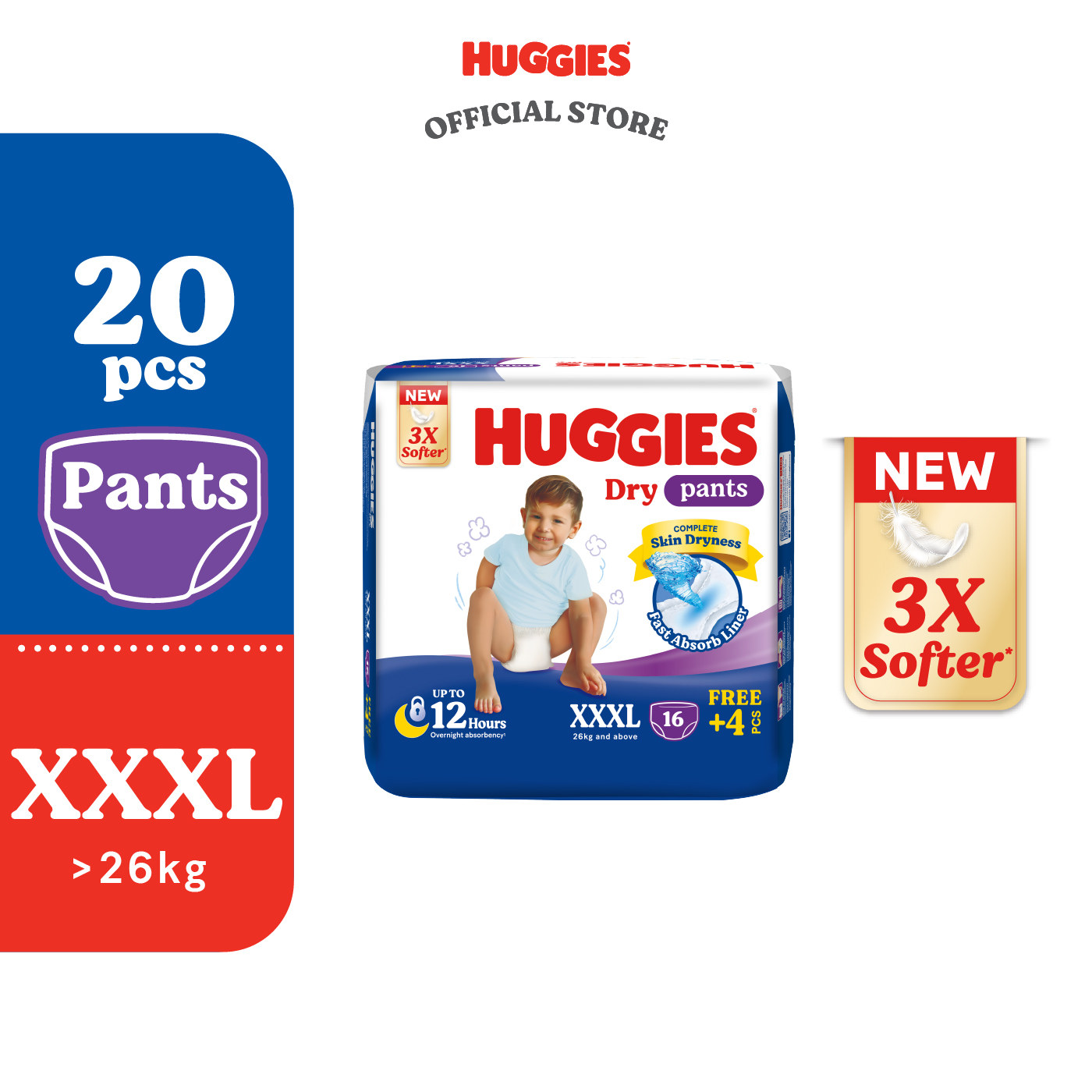 [PREORDER l SHIP BY 26.07] Huggies Dry Pants Diapers S64/M58/L48/XL40/XXL34/XXXL20 (1 Pack) - Fastest Absorbing Baby Diaper