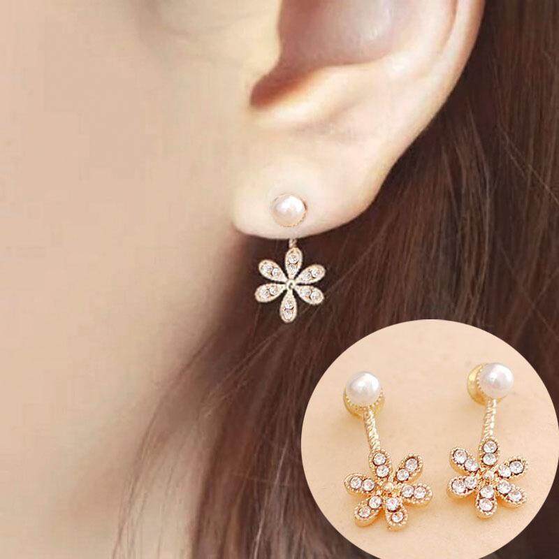 1 Pair Women Elegants Rhinestone Faux Pearl Ear Stud Earrings Jewelry