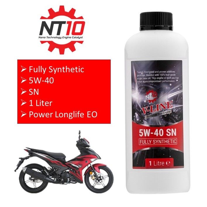 NT10 V-LINE 5w40 1 Liter Fully Synthetic Motorcycle Engine Oil Honda ex5 wave Yamaha y15zr lc135 y16zr SYM vf3i 4t minyak hitam enjin motosikal