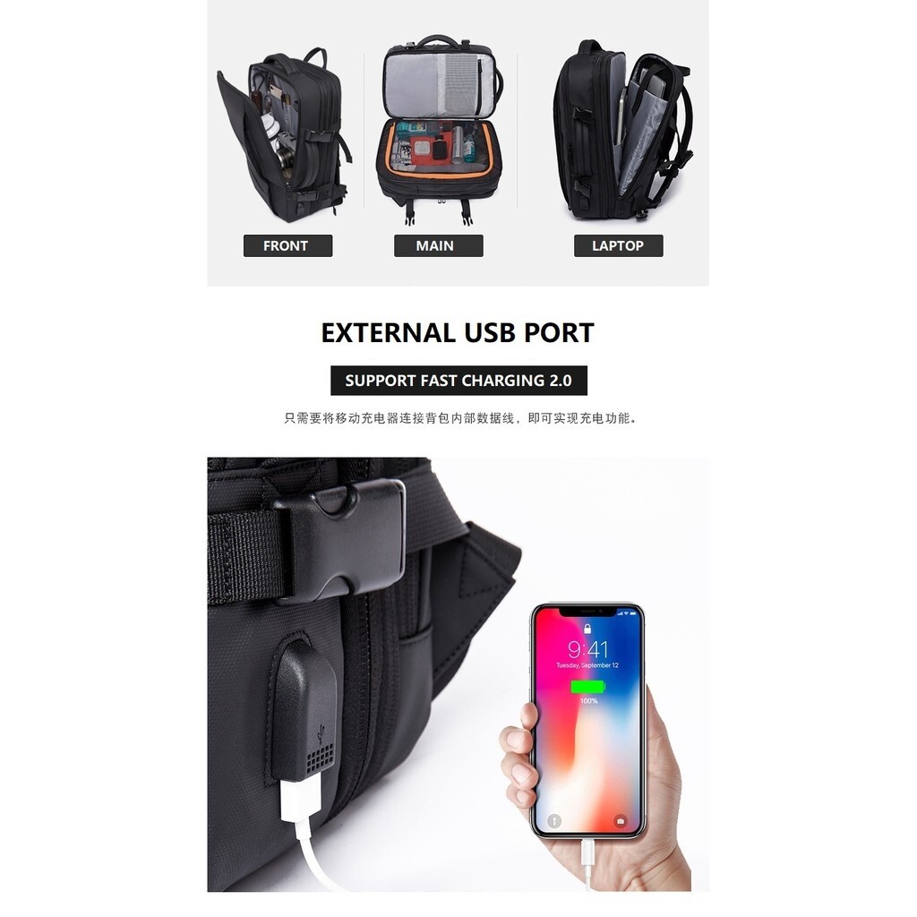 Bange Vexus Multipurpose USB Multi Compartment Big Capacity Water Resistant Hiking Travel Business Laptop Backpack