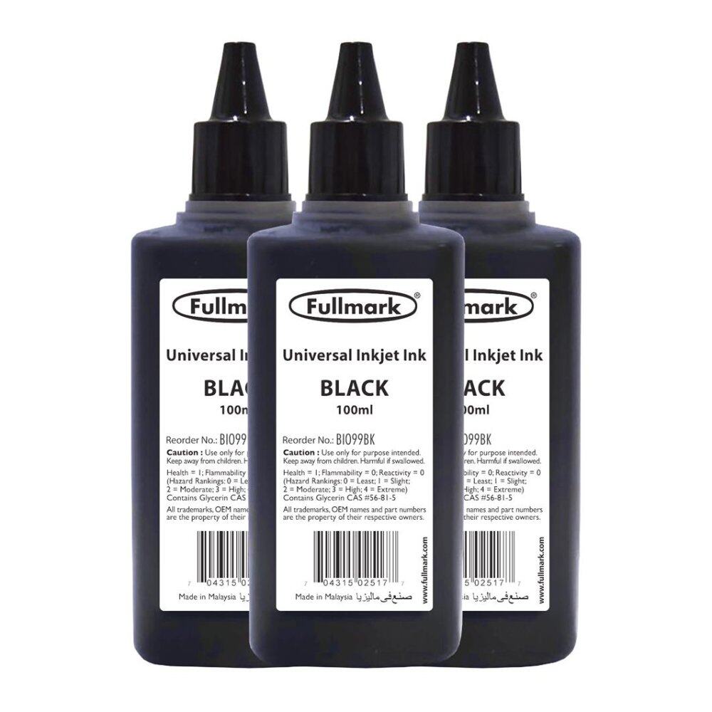 Fullmark Universal Inkjet Ink Refill for Canon / HP / Epson / Brother / Lexmark Printer 3 x 100ml - Black (BI099)