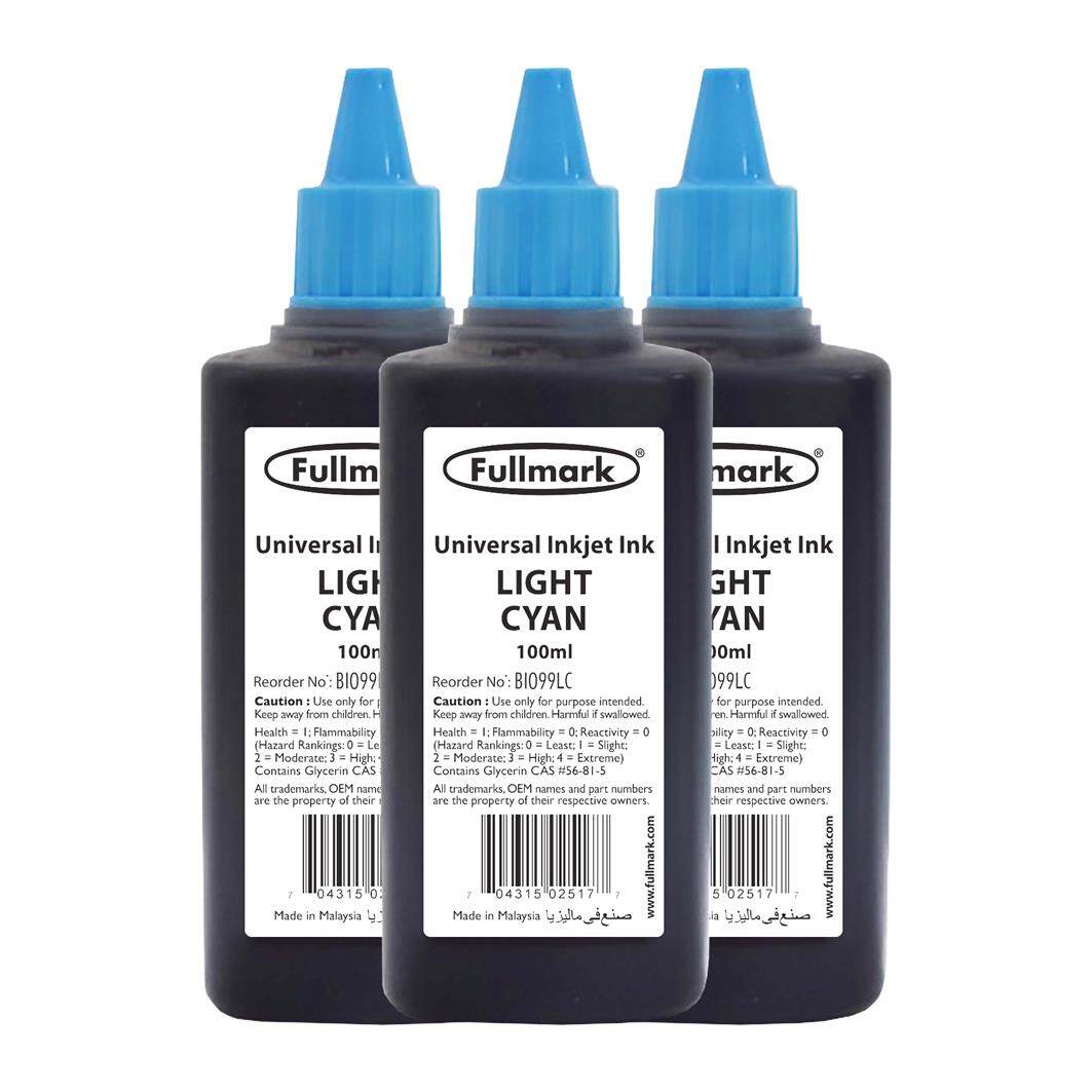 Fullmark Universal Inkjet Ink Refill for Canon / HP / Epson / Brother / Lexmark Printer , 3 x 100ml - Light Cyan (BI099)