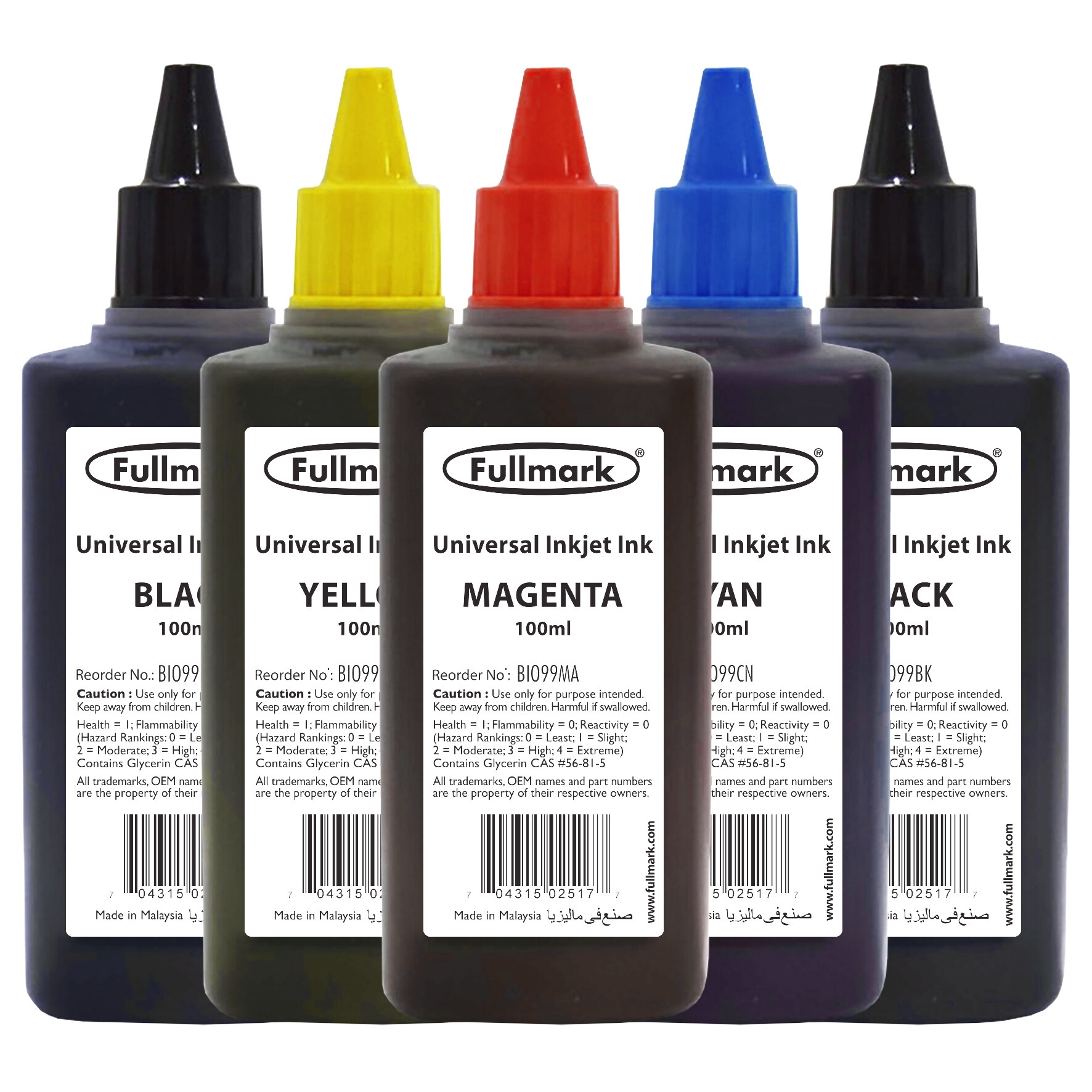Fullmark Universal Inkjet Ink Refill for HP / Canon / Epson / Brother / Lexmark Printer 5 x 100ml (BI099)