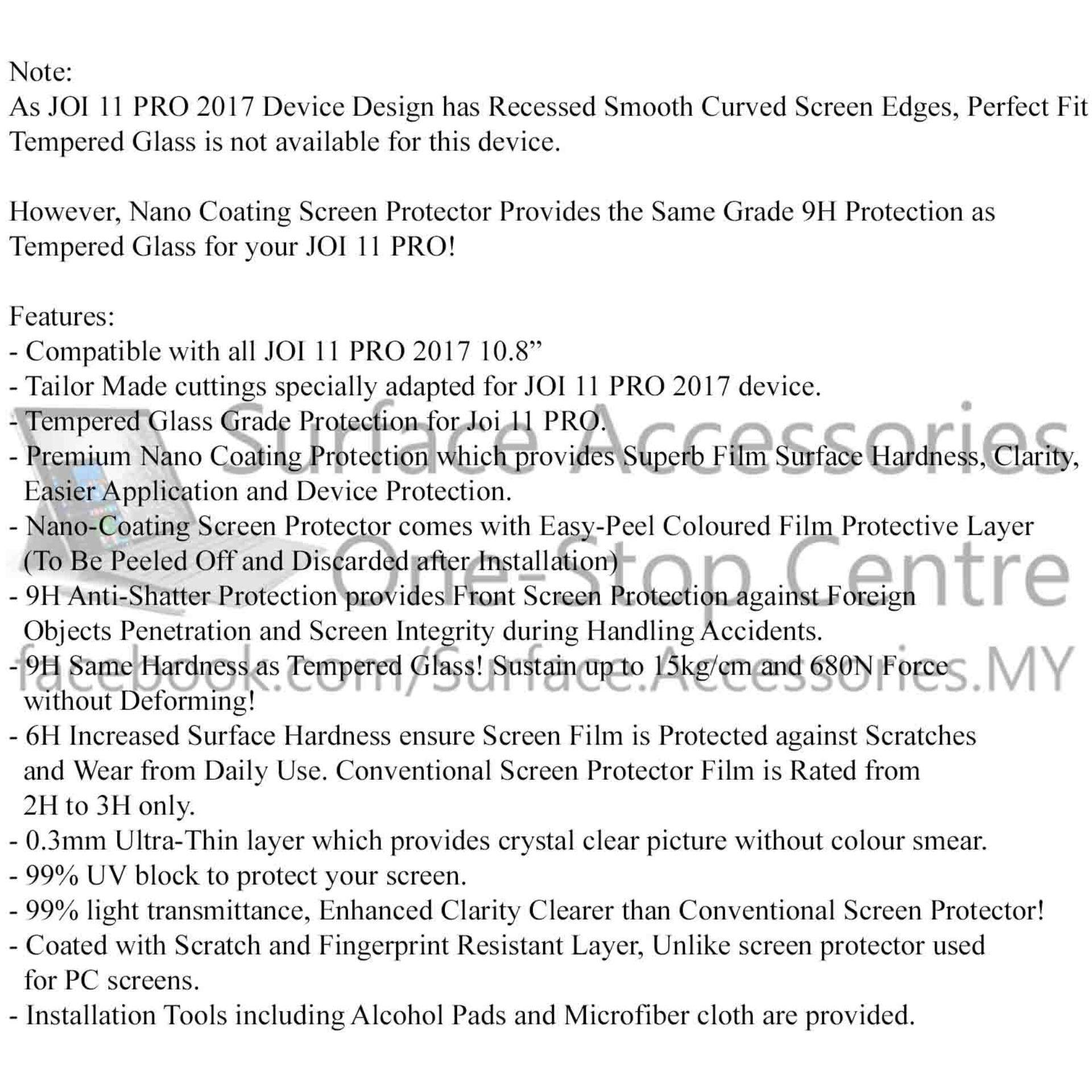 [MALAYSIA] JOI 11 PRO 2017 10.8 Screen Protector Nano Coating 6H Surface Hardness 9H Anti Shatter Film Protection TEMPERED GLASS GRADE
