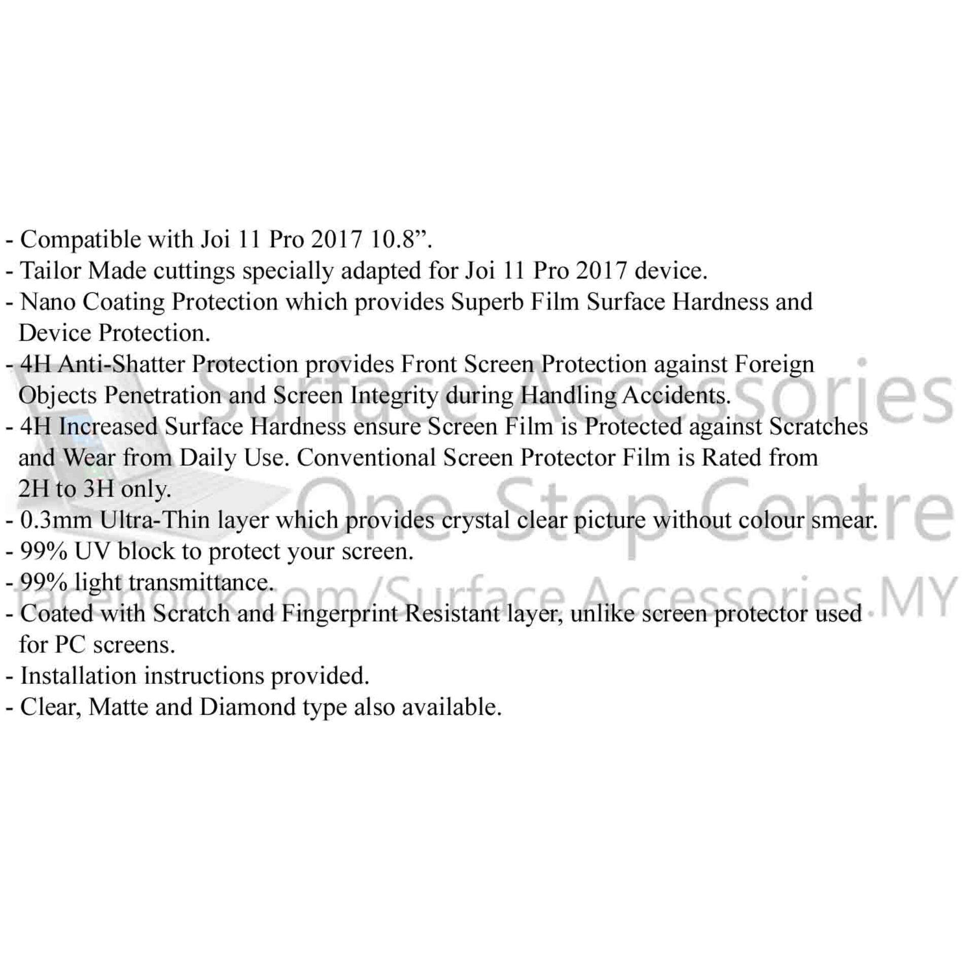 [MALAYSIA] Joi 11 PRO 2017 Screen Protector Joi 11 2017 10.8 4H Surface Hardness Anti Shatter Film STANDARD GRADE