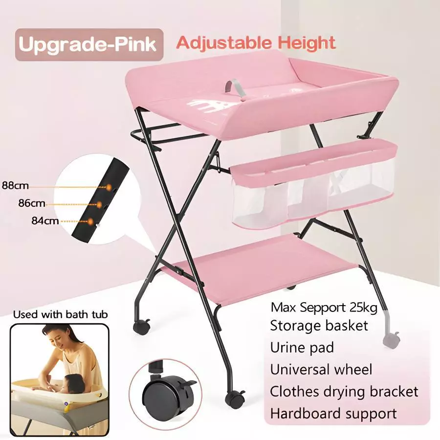 Newborn Foldable Diapers table with wheel adjustable Baby DiapersBaby Care Lightweight Changing table