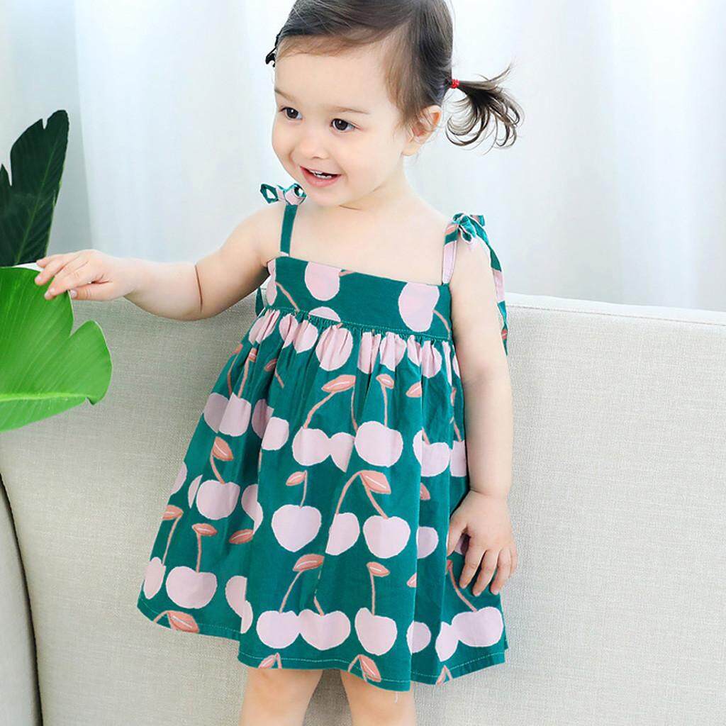 Rayeshop Baby Infant Girl Kids Sleeveless Litchi Printed Straps Princess Dress Clothes