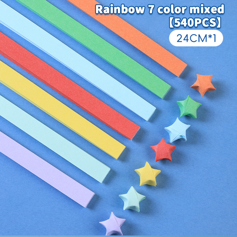 Colorful Paper Stars Origami 540 Sheets Gradient Rainbow Color Lucky Star DIY Handcraft Gift Decor Star Folding Strip Paper