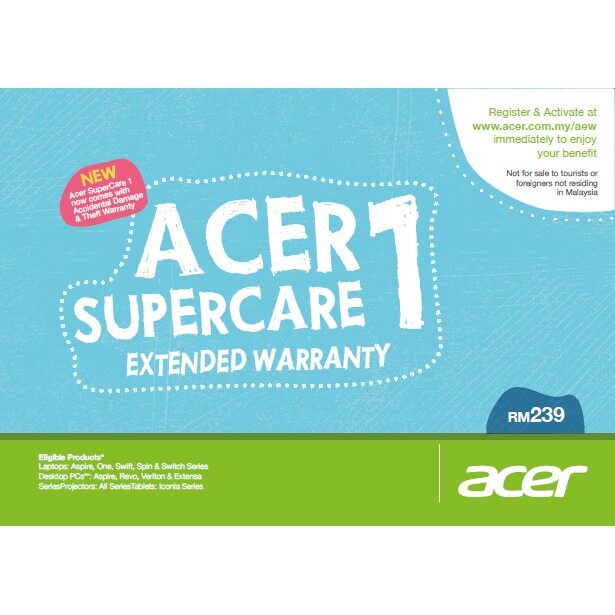 Acer Super Care 1 - RM 2500 or Below - 1 + 2 Onsite Warranty + ADP + Theft / Extended Warranty