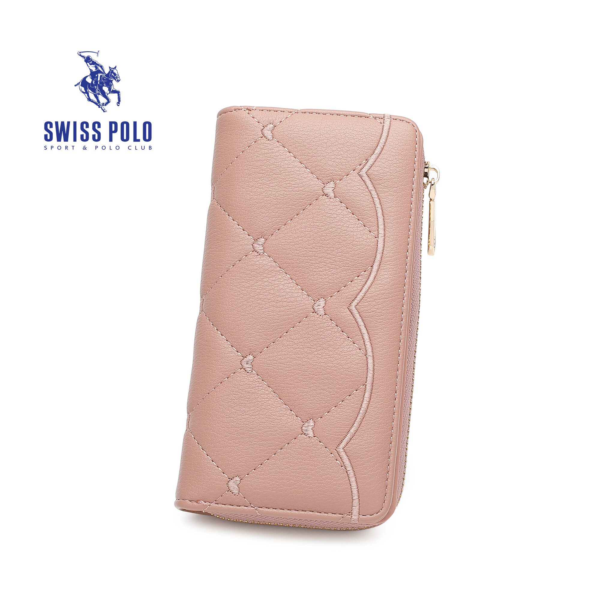 SWISS POLO Ladies Zipper Quilted Long Purse SLP 48-4 PINK