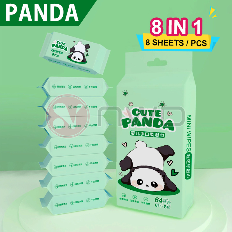 《 𝟴 𝗕𝗔𝗚𝗦 / 𝗣𝗔𝗖𝗞 》Multipurpose Disposable Wet Tissues Mini Alcohol Free Children Baby Cleaning Wet Wipes Tisu Basah 湿纸巾