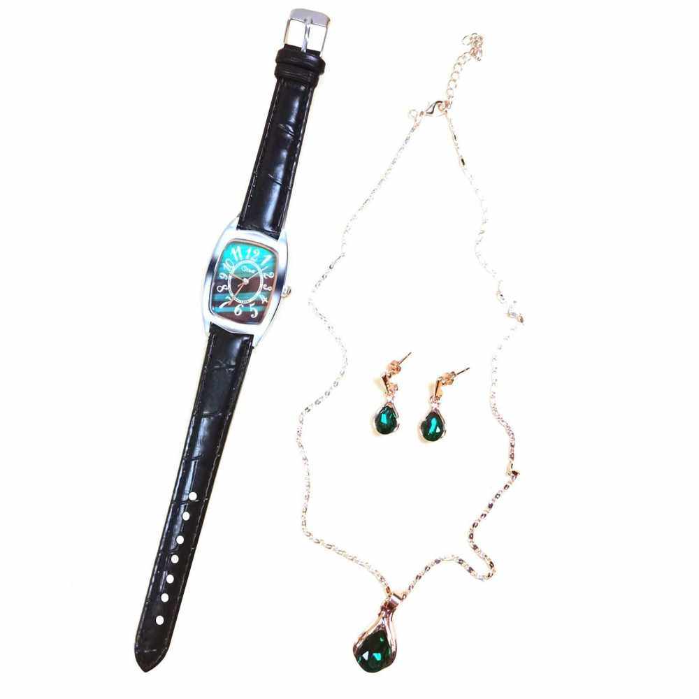 Women's Watch Necklace Earrings Gift Set of 4pcs Fashion Women's Watch Box Jewelry Gift Set for Women Girls (Green)