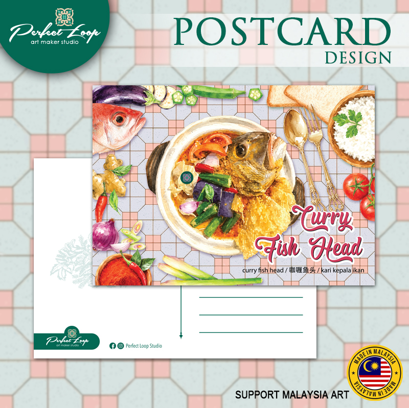 Postcard Design Asian Signature Food Watercolor Drawing Top View Concept (BUY 10 FREE 1)