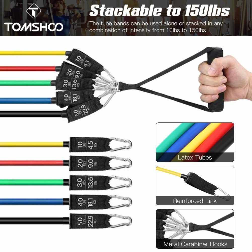 TOMSHOO 16pcs Resistance Bands Set Exercise Loop Bands Tube Bands with Door Anchor Handles Ankle Straps Carry Bag for Resistance Training Physical Therapy Home Workouts (Standard)