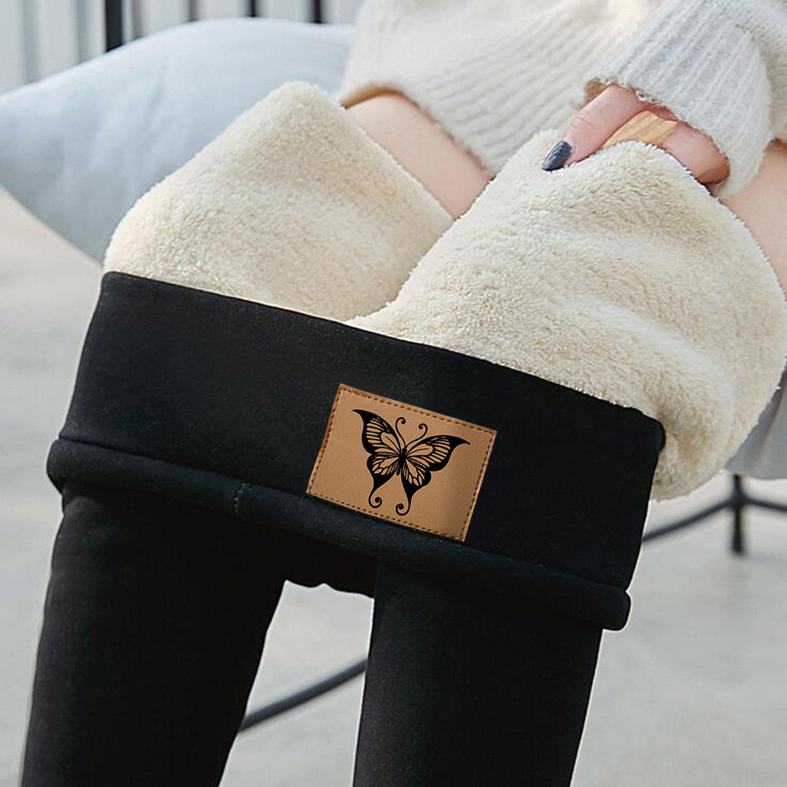 HOT apexb5 - Exclusive for Cross-Border Fleece-lined Thick Lambskin Leggings Women's Autumn and Winter High Waist Tights Warm-Keeping Pants 2019 Winter