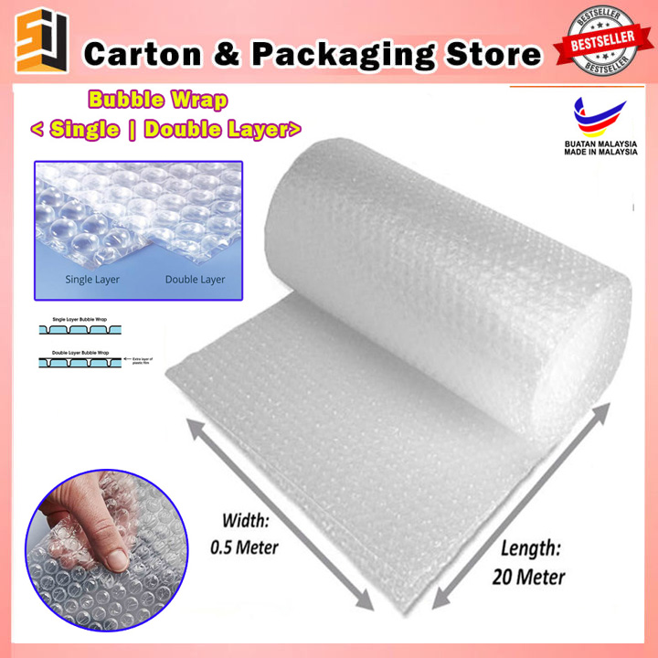 Bubble Wrap 20 meter x 0.5 meter Packing Packaging Plastic Wrap Single Layer Double Layer Black and White