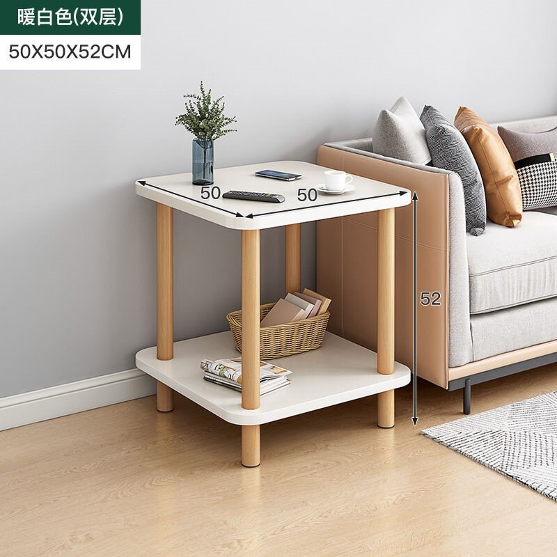 ROAM ENTERPRISE Small Coffee Table Side Table Square Meja Kopi With Solid Wood Leg Nordic Modern Style MDF End Table Oak White