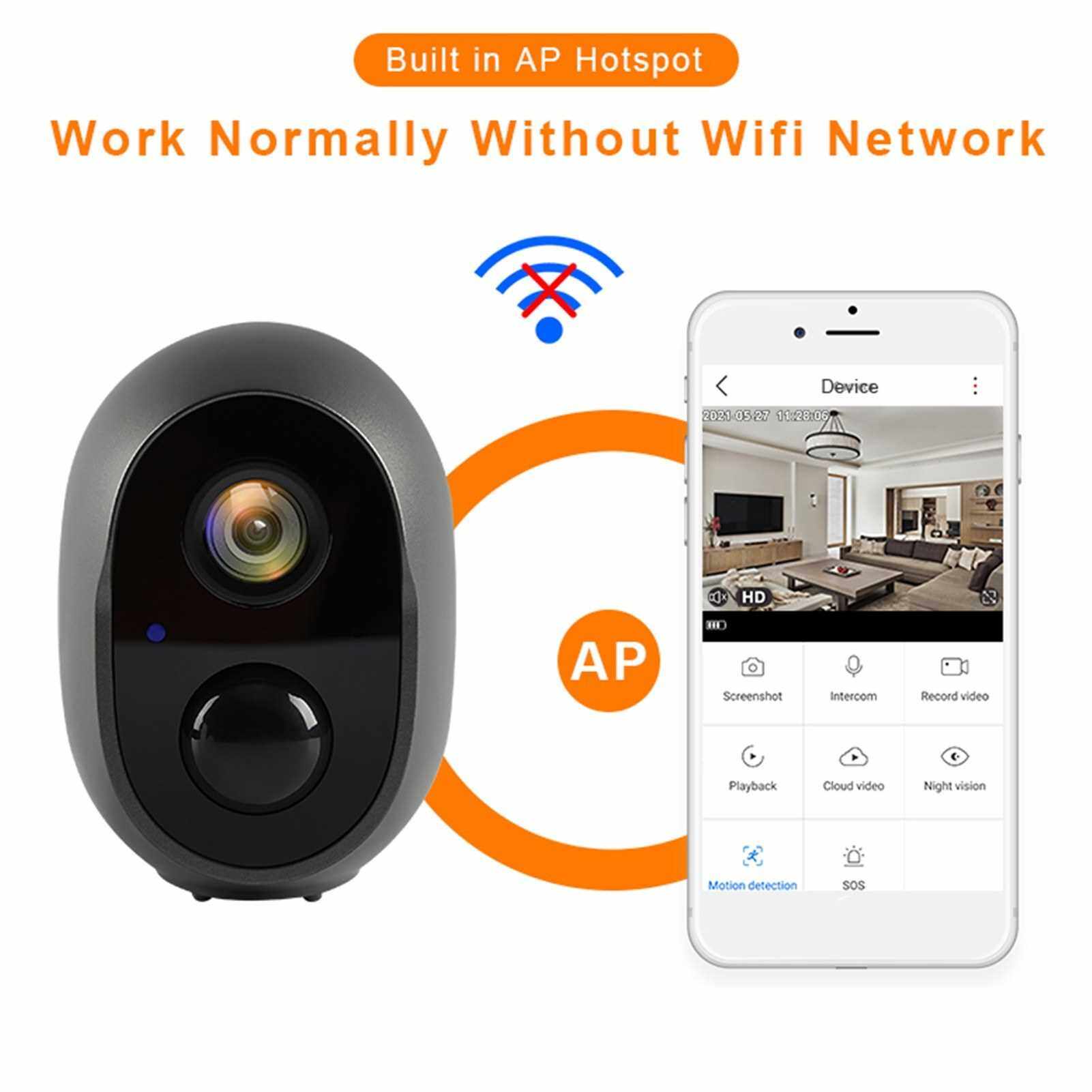 2 MP Rechargeable Battery Security Camera 2.4G WiFi Wireless 1080P Home Surveillance Camera Outdoor with 2-Way Audio/Night Vision/Motion Detection/IP66 Waterproof with 2pcs Batteries (Grey)