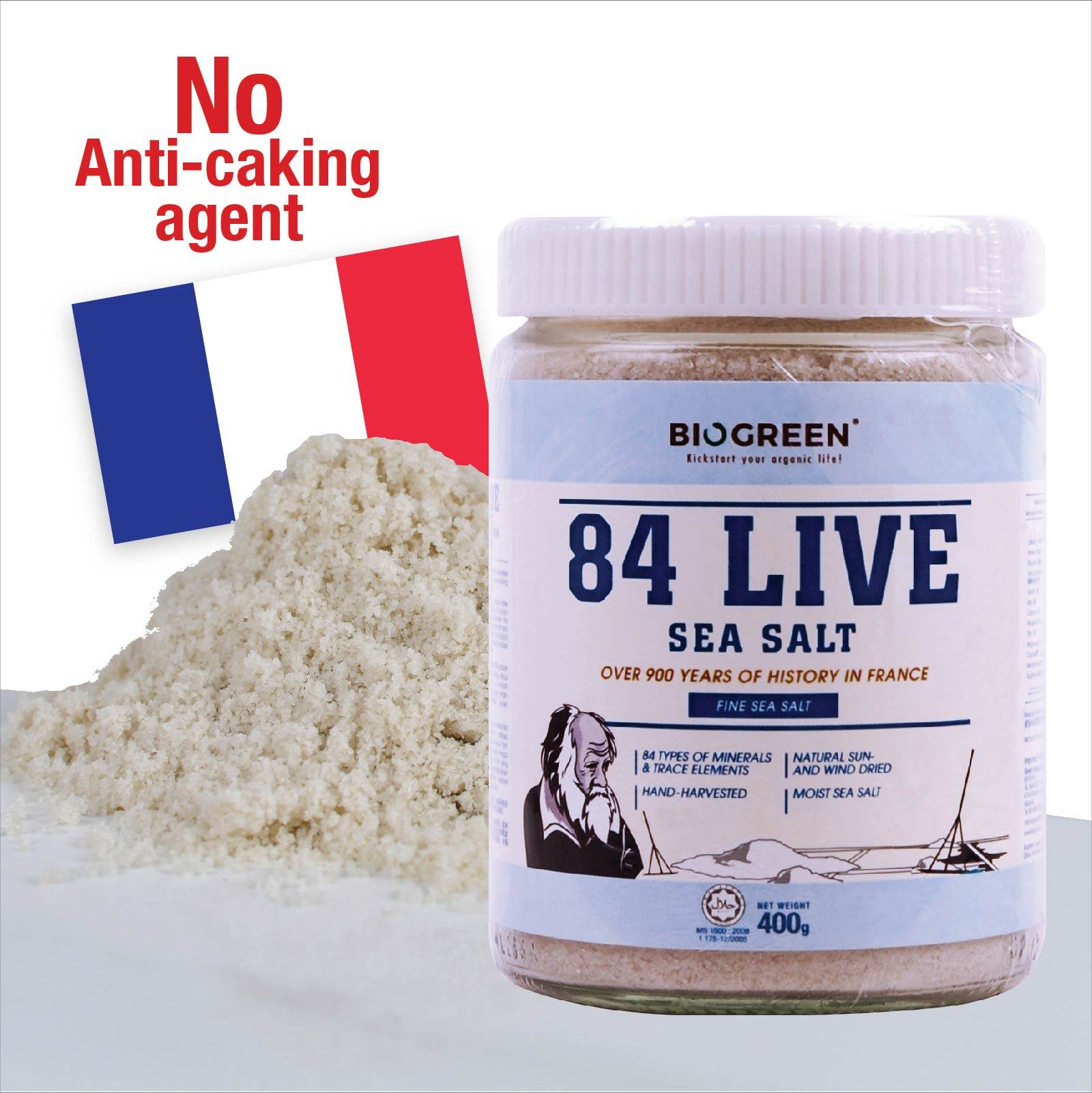 Biogreen 84 Live Sea Salt (Fine) 400g (HALAL)