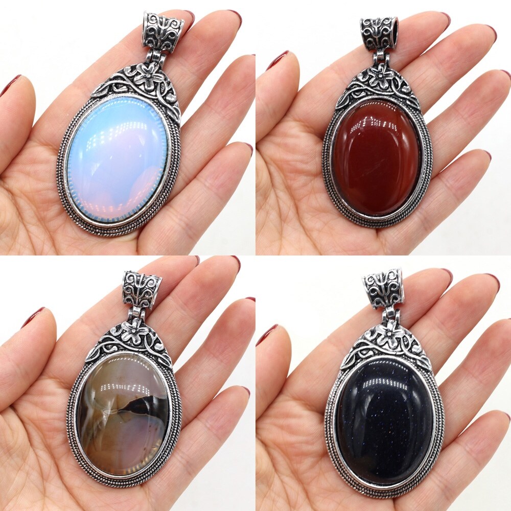 {GeXing đồ trang trí} đá tự nhiên bạc cổ đại màu malachites Opal Mặt dây chuyền mã não màu đỏ pha lê cho Mặt dây chuyền Vật liệu làm đồ trang sức tự làm