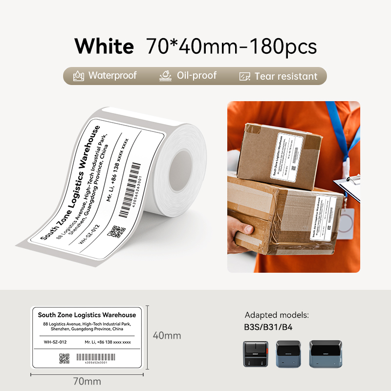 NIIMBOT B3S/B31/B4 White Label Sticker With A Large Size Ideal for Shipping Waybill and Listing Ingredients Waterproof Oil Proof Thermal Label Paper