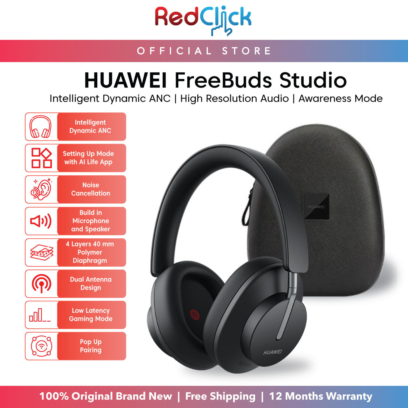 Huawei Freebuds Studio / M0001 Wireless Bluetooth Headphone with Intelligent ANC Up To 24Hours Music Playback Support Quick Charging Huawei Original Product
