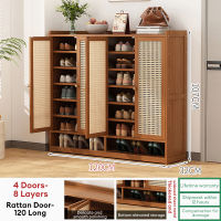 Bamboo Shoe Cabinet With Rattan Door Breathable Multi-layered Large Capacity Can Hold 45 Pairs Of Shoes