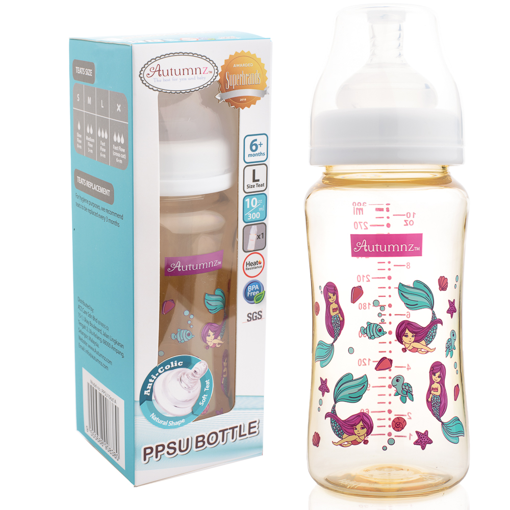 Autumnz PPSU Baby Bottle Wide Neck Feeding Bottle Baby BPA-Free 4oz/6oz/8oz/10oz (SINGLE Pack)