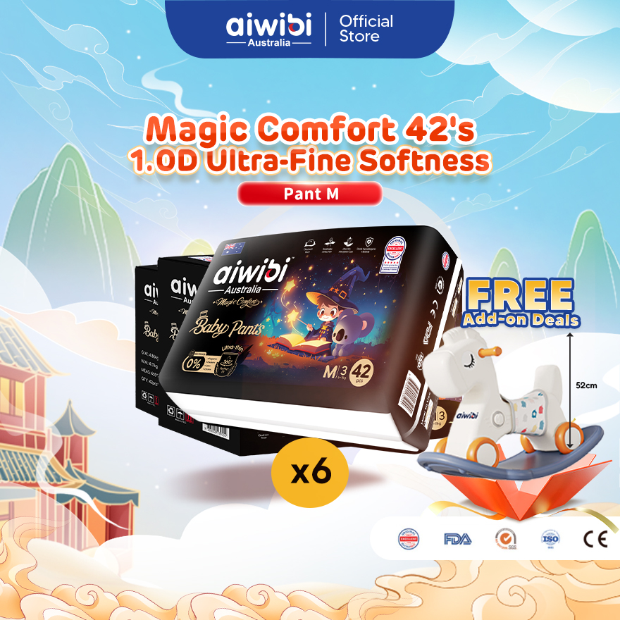 [Bundle of 6] Aiwibi Baby Diapers Magic Comfort 42s (Pant M)