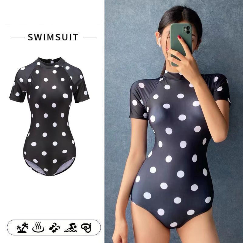 Sexy Triangle One-piece Short-sleeved Swimsuit Women Quick-drying Wetsuit Snorkeling Mother Suit Sunscreen Swimsuit