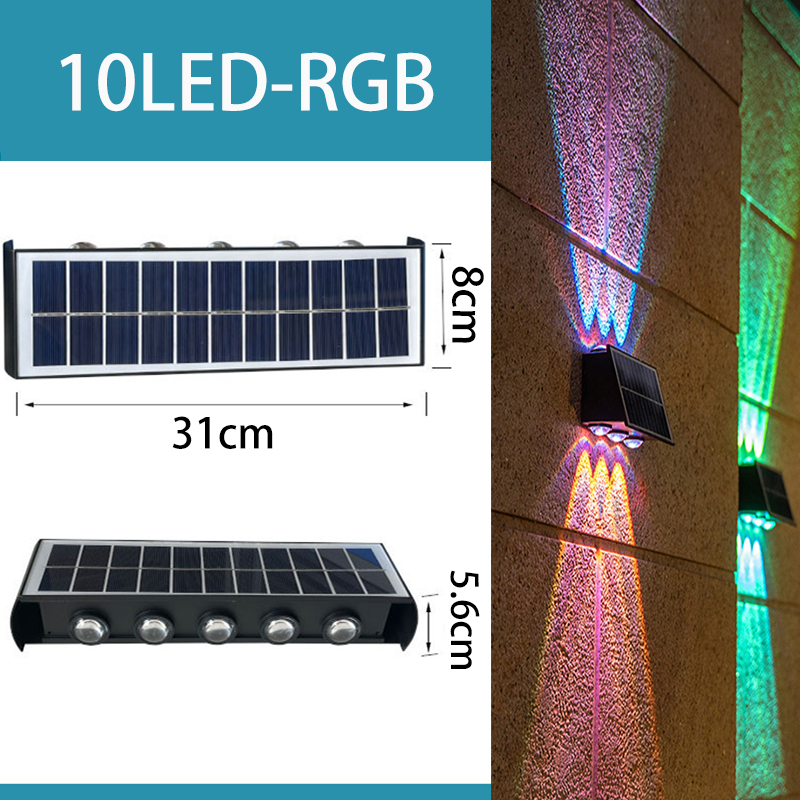 Solar LED Wall Light Automatic Sensor Switch Wall Lights IP65 Waterproof 4/6/10LED Glow up and down Garden Light High Brightness Solar Wall Lamp Suitable for Gardens Fences Streets