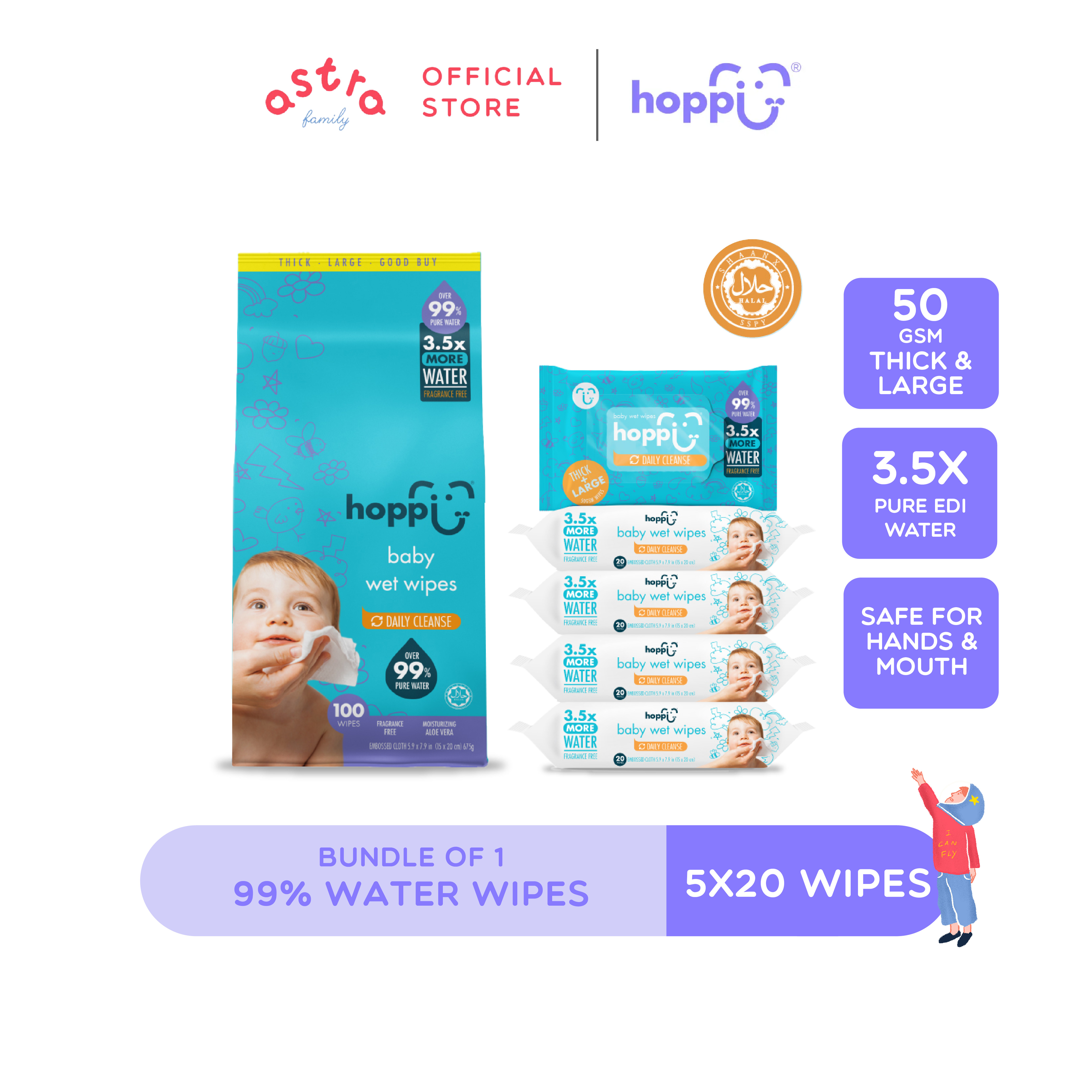 Hoppi 20 Sheets 5-In-1 Bundle Pack Baby Wet Wipes