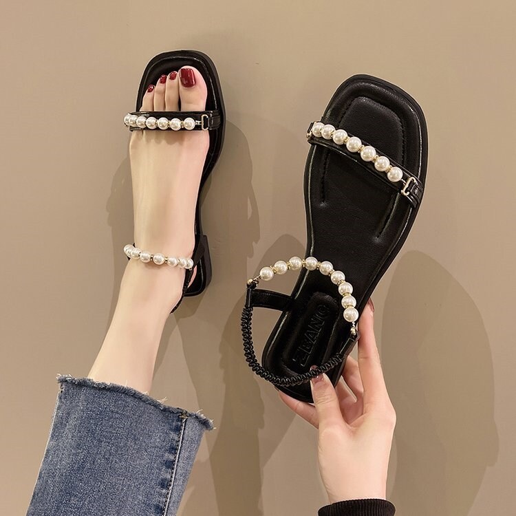 [vivian] 2022 Summer Women 39;s High Heel Sandals Square Toe Flat Party Shoes Prom Designer Shoes Outdoor Casual Ladies Sandals 35 39