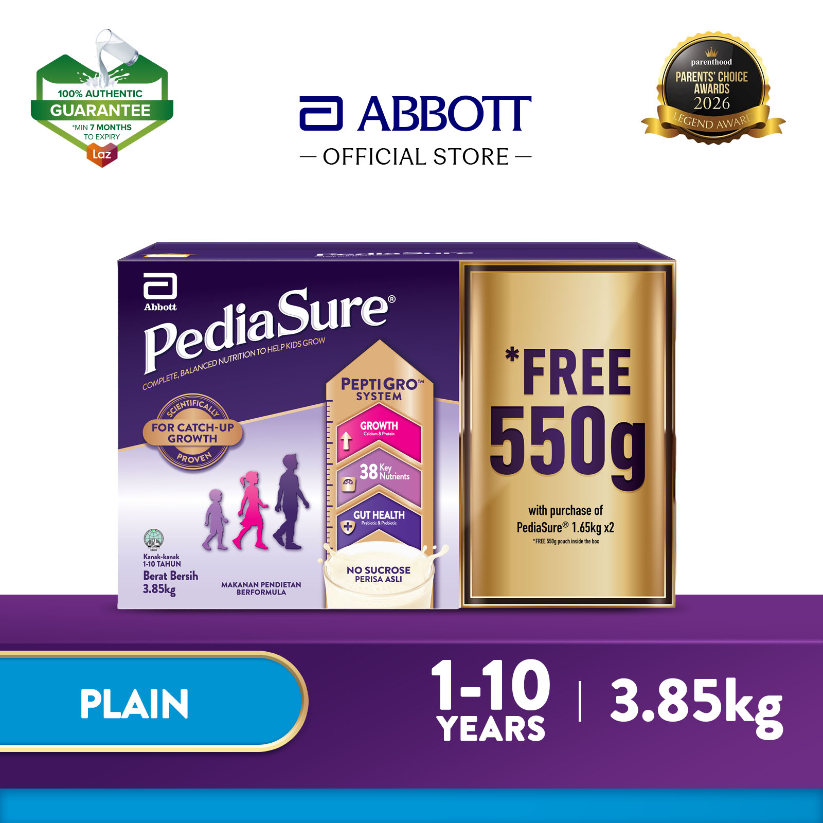 Pediasure Plain 1.65kg x2 Free 550g (Child Nutrition Supplement for Growth)