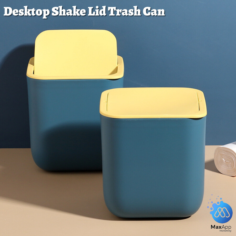 (Ready Stock) Mini Desktop Trash Bin Office Table Small Waste Bin Basket Mini Rubbish Bin With Shake Lid Cover