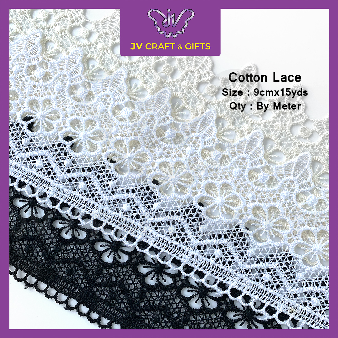 1meter Floral Design Embroidery Cotton Lace Border Lace Sewing Fabric Wedding DIY Craft Kain Renda Kahwin | JV 4275