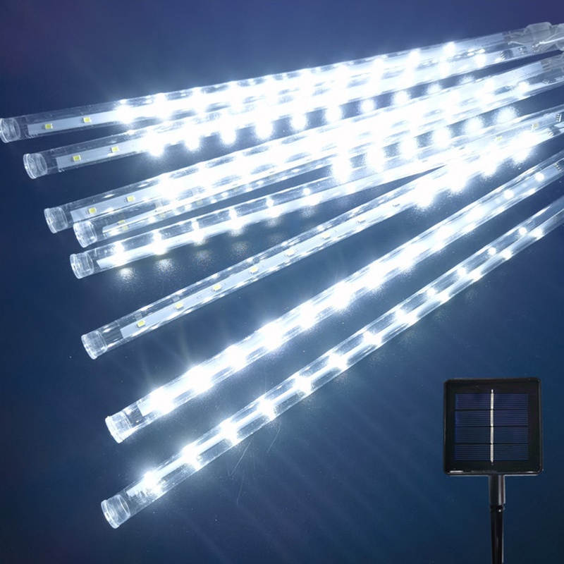🍃Ready Stock🍃Solar 30CM 50CM Outdoor Meteor Meteorite Shower Drop Rain 8 Tubes Tube LED String Lights Fairy Light Garden Tree Decor