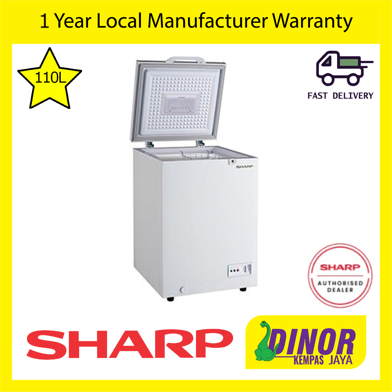 Sharp 110L Chest Freezer SJC118 R600A Refrigerant Wall Dual Cooling & Extra Cool SJC-118