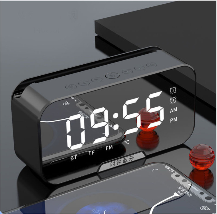 BEST Bluetooth Speaker Wireless Bluetooth Music Player Mirror Screen Digital Alarm Clock Multifunction LED Table Clock 3D Surround Portable Mini Bass Stereo Subwoofer 蓝牙音箱