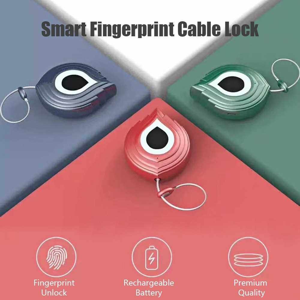 Smart Fingerprint Cable Lock 200mAh Rechargeable Keyless 5 Sets Fingerprints Waterproof Anti-Theft Security Padlock Door Luggage Case Backpack Lock (Blue)