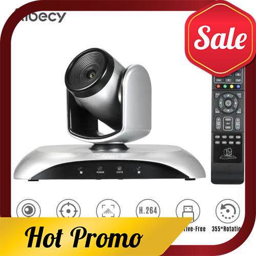 Aibecy 1080P HD Video Conference Camera Fixed Focus Wide Angle Webcam Supported H.264 Hard Compression 355 Rotation with Remote Control for Video Meetings Training Teaching (Silver)
