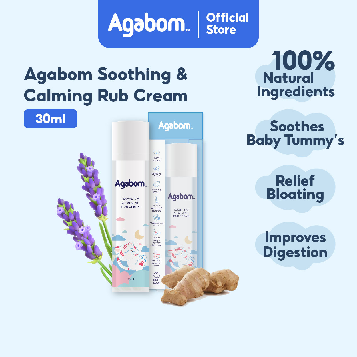 AGABOM Soothing & Calming Rub Cream 30ml | Baby Relief Cream for Bloating Colic & Sleep