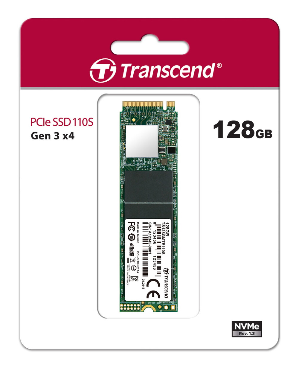 Transcend M.2 PCIE NVME MTE110 128GB/256GB/512GB/1TB Internal SSD Solid State Drives for PC Laptop (TS128GMTE110S/TS256GMTE110S/TS512GMTE110S/TS1TMTE110S)