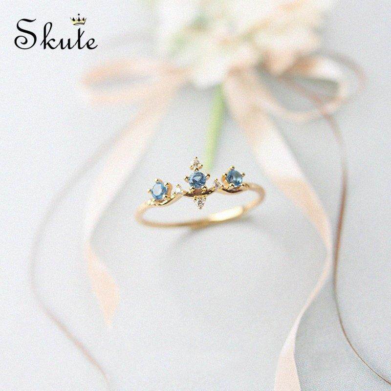 ❤Skute Princess Crown Blue Crystal Ring Cute Zircon Retro Thin Rings Jewellery