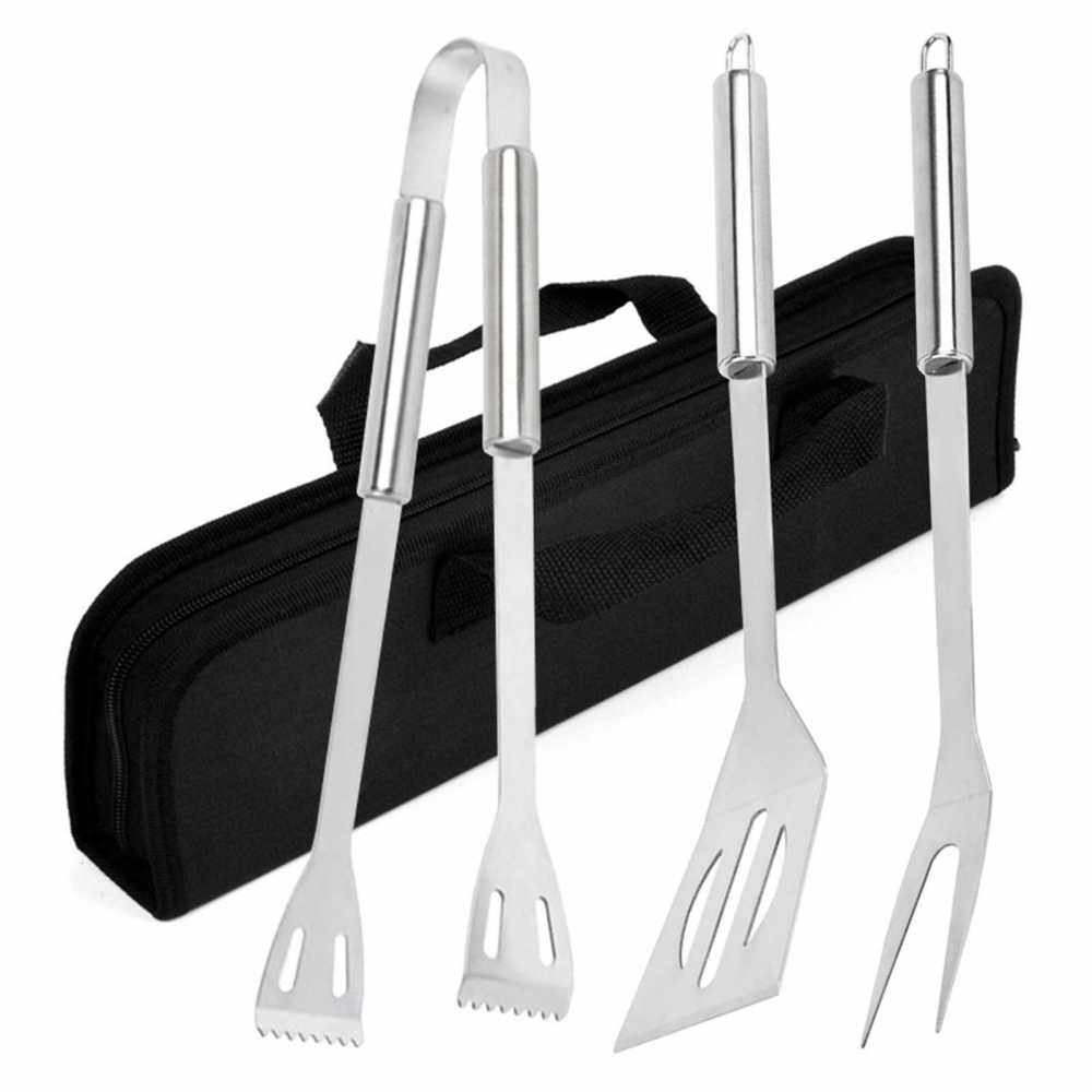 3pcs BBQ Grilling Tools Set with Storage Bag Stainless Steel Grill Spatula Fork Tong Barbecue Accessories Kit for Home BBQ Camping Hiking Fishing (Standard)